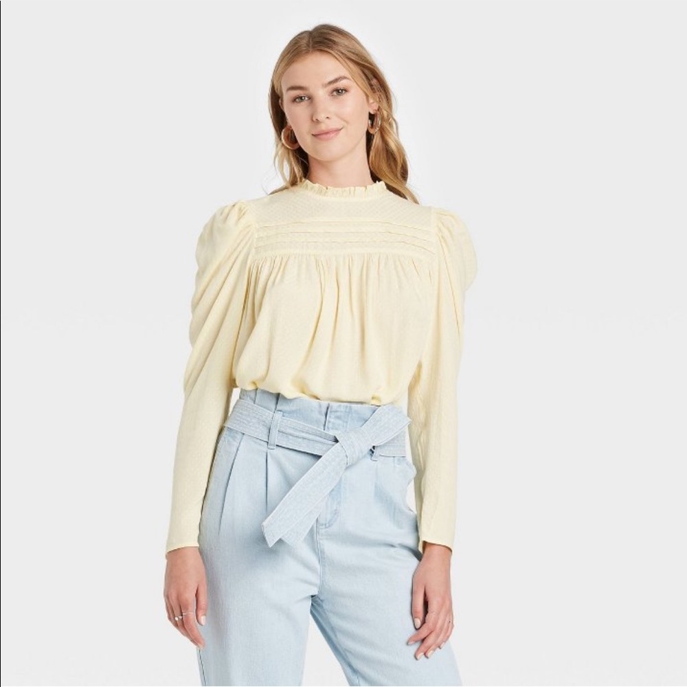 Long Sleeve Pintuck Top with Puff Sleeves